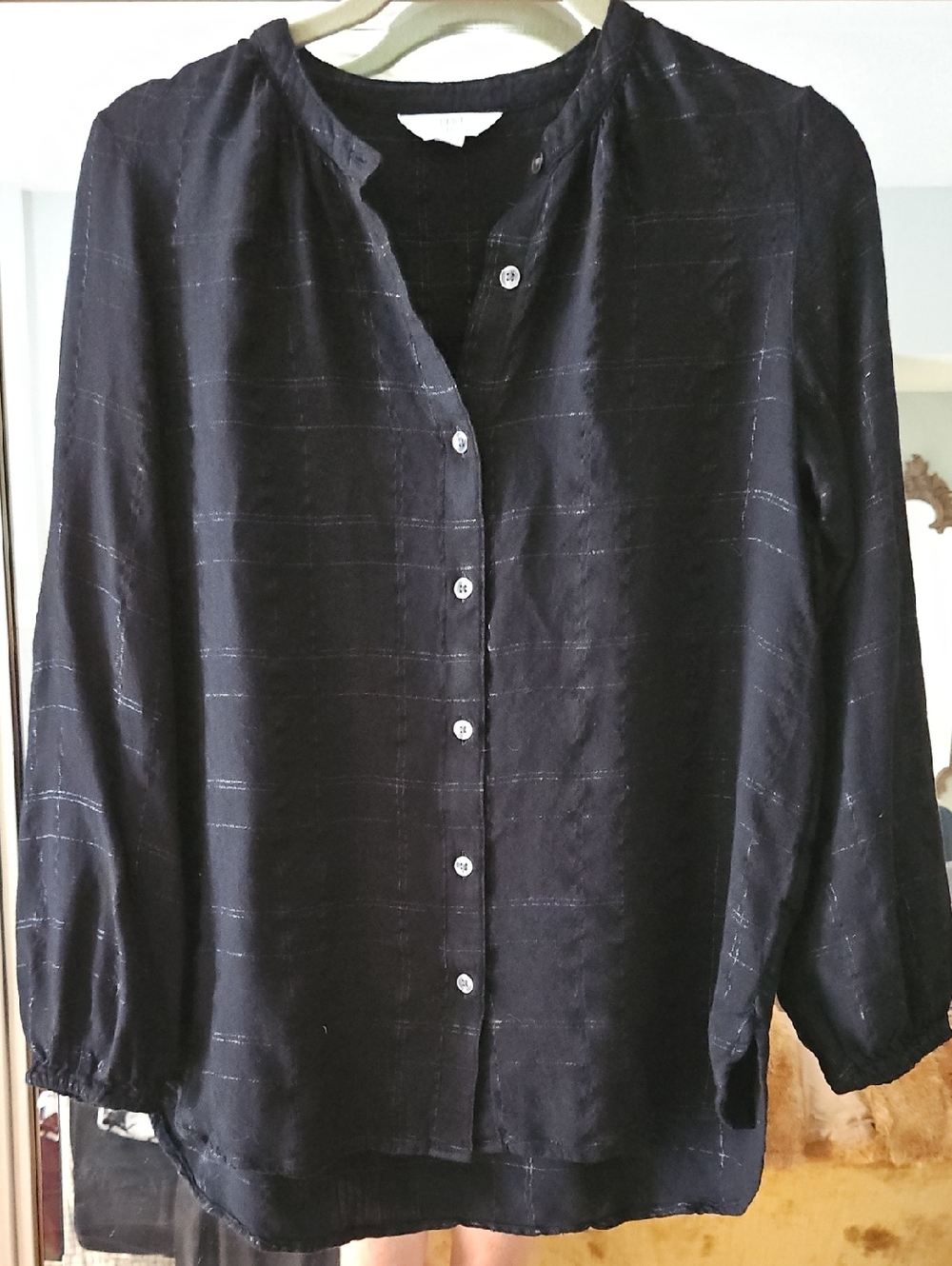 3/$10 Time and Tru Black Button-Front Long Sleeve Blouse